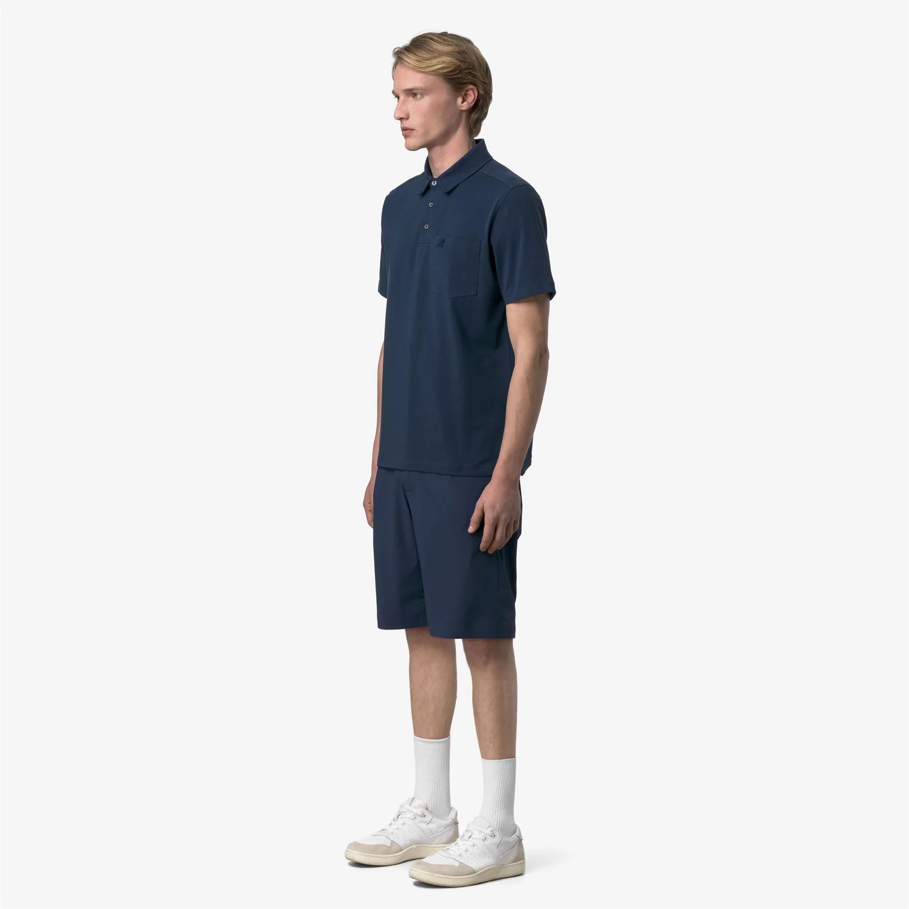 polo K-Way uomo cotone stretch blu navy dettaglio frontale