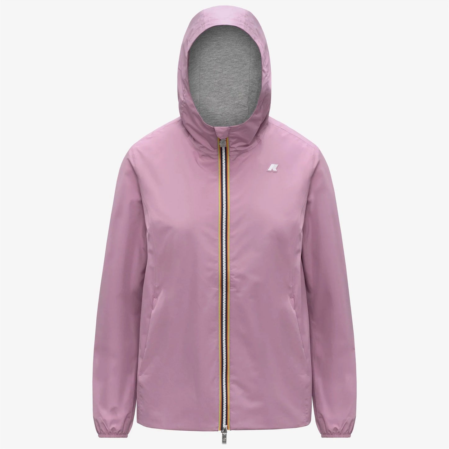 Dettaglio tasca con zip giacca K-Way Marguerite rosa