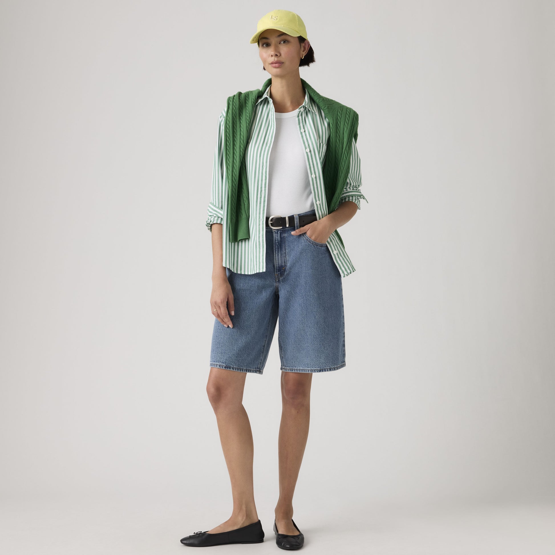 Bermuda Levi’s donna Baggy Dad denim blu oversize vista frontale