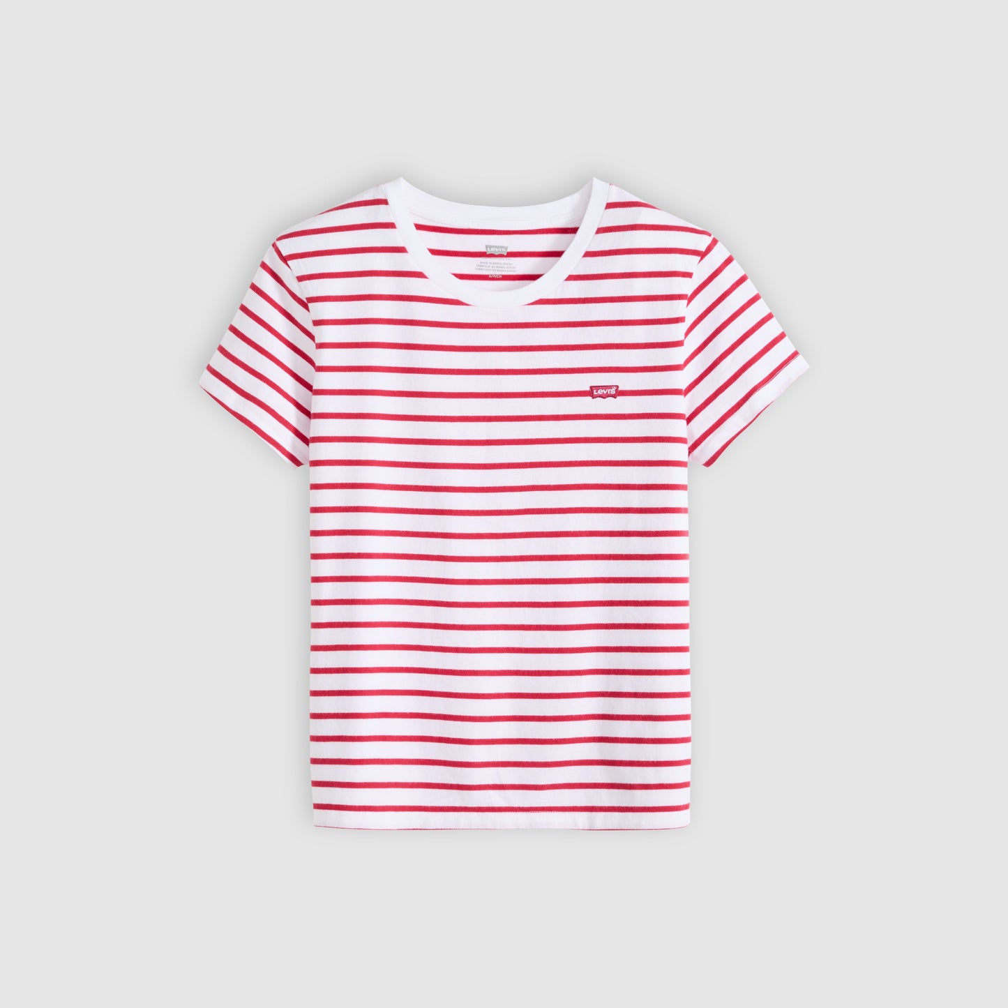 Levi's Women's Perfect Tee Red Striped Cotton Crew Neck T-Shirt