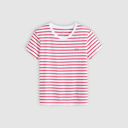 Levi's Women's Perfect Tee Red Striped Cotton Crew Neck T-Shirt