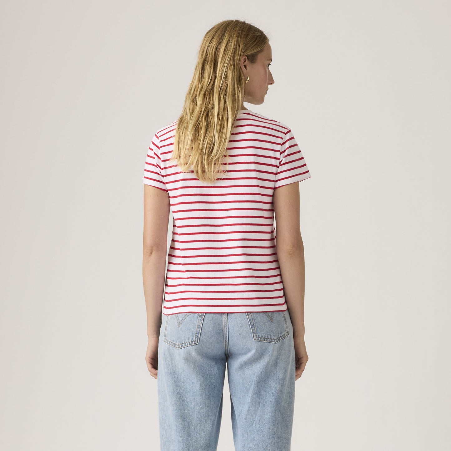 Levi's Women's Perfect Tee Red Striped Cotton Crew Neck T-Shirt