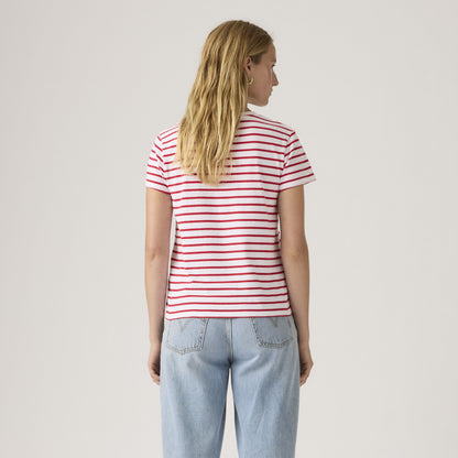 Levi's Women's Perfect Tee Red Striped Cotton Crew Neck T-Shirt