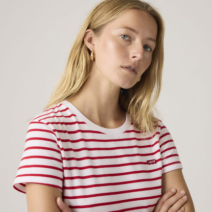 Levi's Women's Perfect Tee Red Striped Cotton Crew Neck T-Shirt
