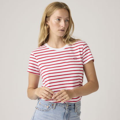 Levi's Women's Perfect Tee Red Striped Cotton Crew Neck T-Shirt