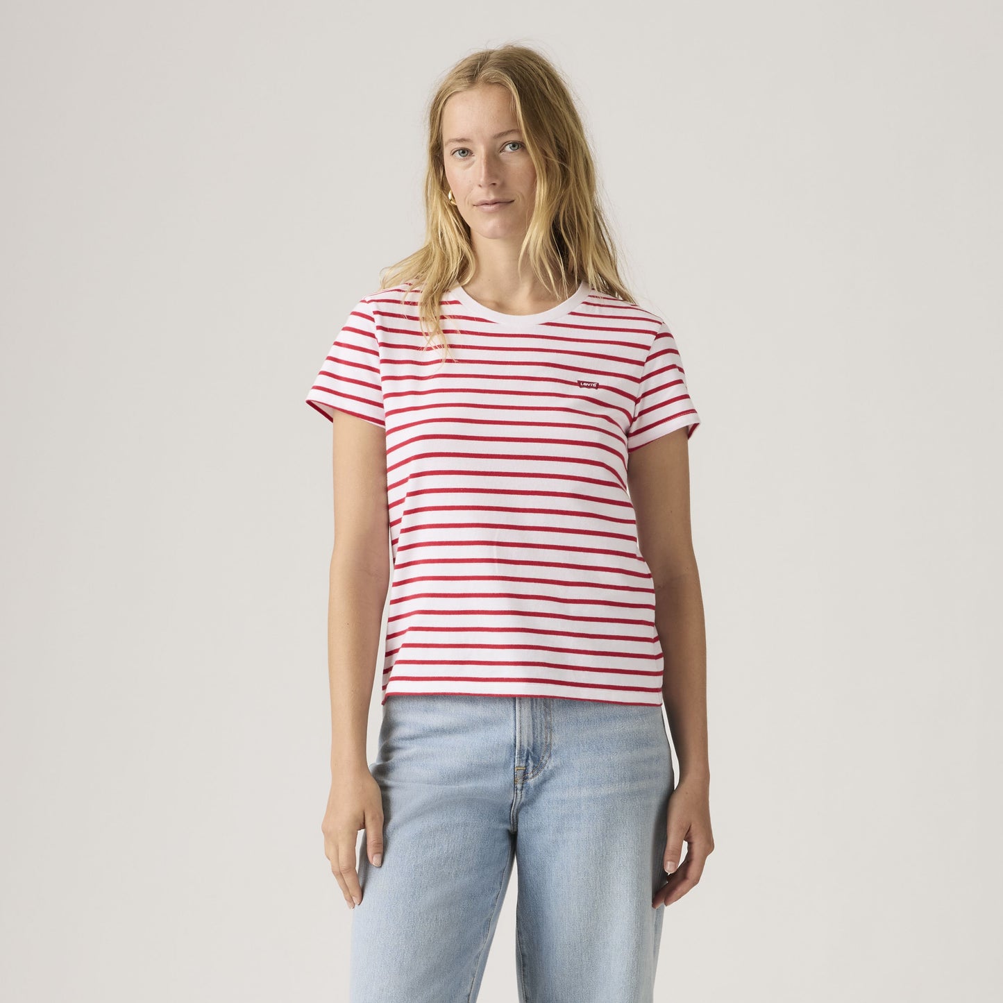 Levi's Women's Perfect Tee Red Striped Cotton Crew Neck T-Shirt