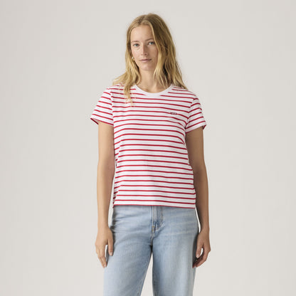 Levi's Women's Perfect Tee Red Striped Cotton Crew Neck T-Shirt