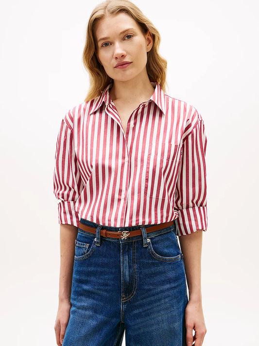 camicia oversize donna Tommy Hilfiger righe rosse cotone vista frontale
