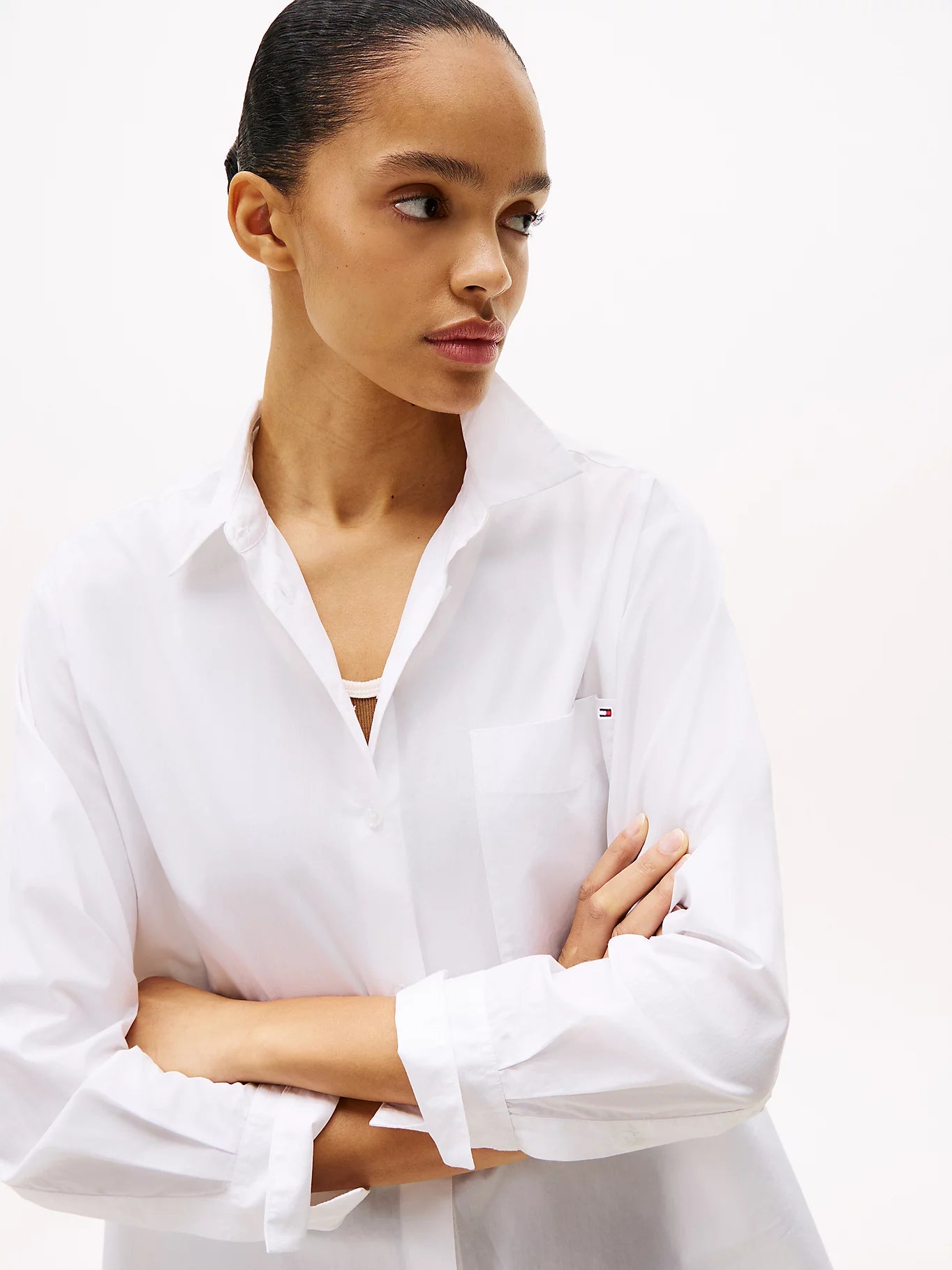 tommy hilfiger camicia donna dettaglio tasca logo ricamato