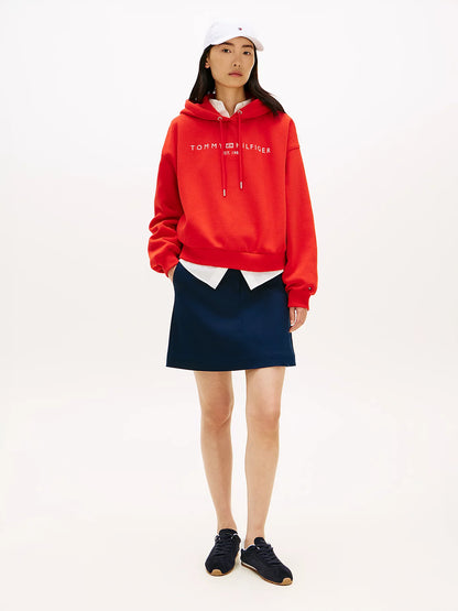 Felpa donna Tommy Hilfiger con cappuccio relaxed fit rossa logo frontale WW0WW47832SNE