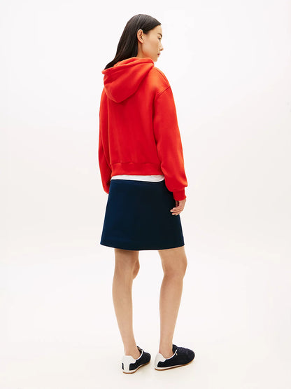 Felpa donna Tommy Hilfiger con cappuccio relaxed fit rossa logo frontale WW0WW47832SNE