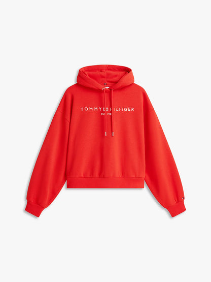 Felpa donna Tommy Hilfiger con cappuccio relaxed fit rossa logo frontale WW0WW47832SNE