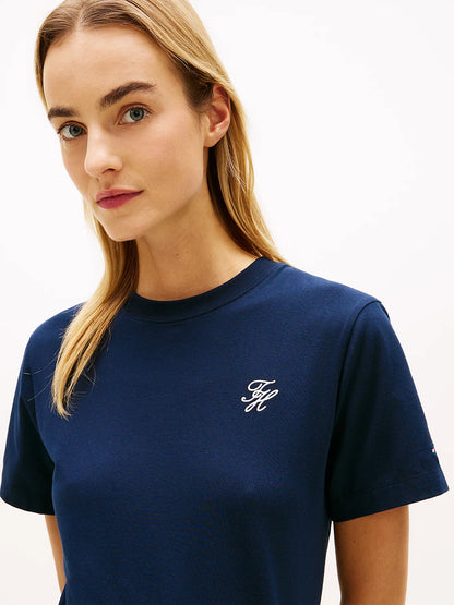 tommy hilfiger t shirt donna blu dettaglio logo corsivo