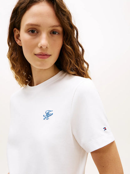 tommy hilfiger t shirt donna bianca dettaglio logo corsivo