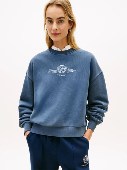 felpa donna Tommy Hilfiger blu relaxed fit con stemma ricamato