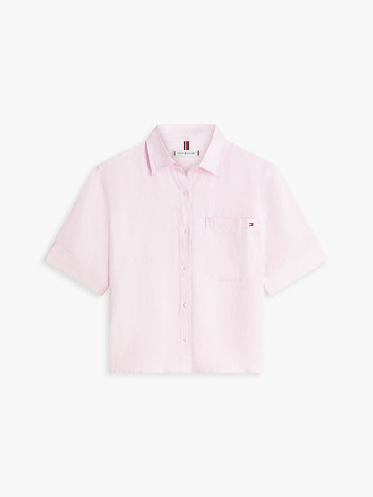 Camicia donna Tommy Hilfiger in lino relaxed fit rosa maniche corte WW0WW48925VQU