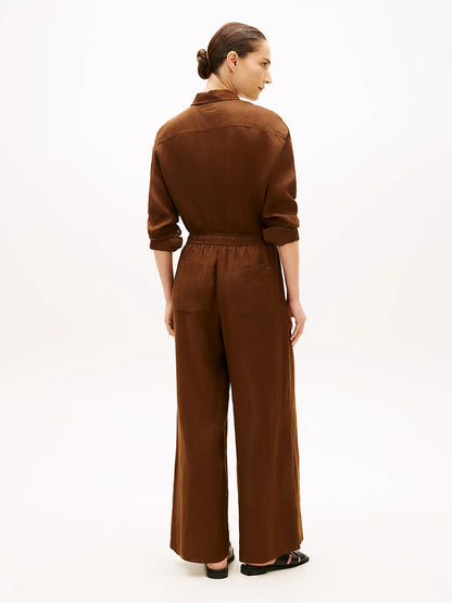 Tommy Hilfiger women's relaxed fit wide linen trousers brown WW0WW48970GV0