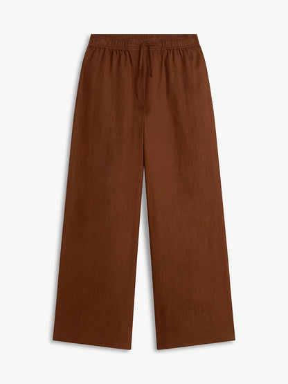 Tommy Hilfiger women's relaxed fit wide linen trousers brown WW0WW48970GV0