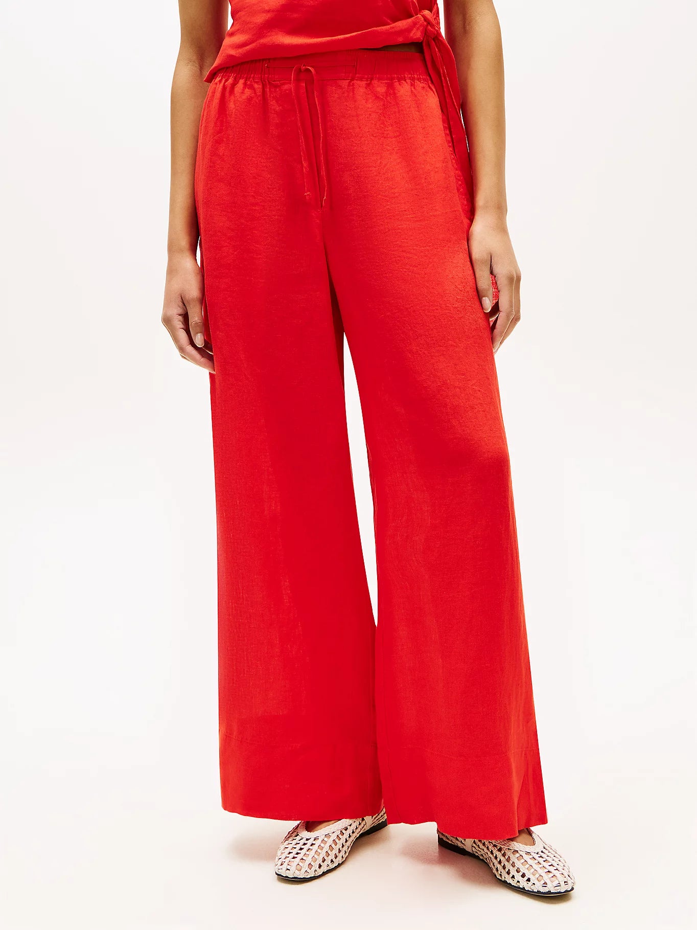Tommy Hilfiger women's red wide relaxed fit linen trousers WW0WW48970SNE