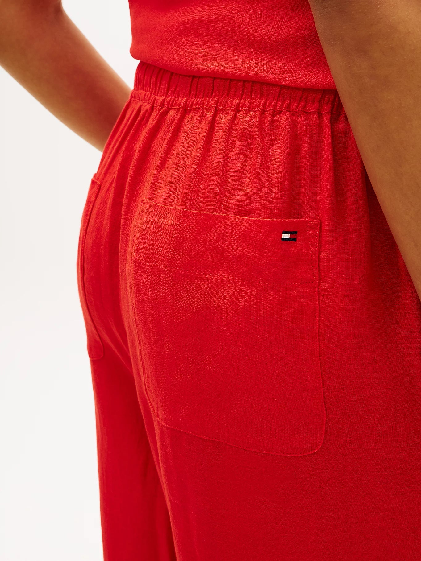 Tommy Hilfiger women's red wide relaxed fit linen trousers WW0WW48970SNE