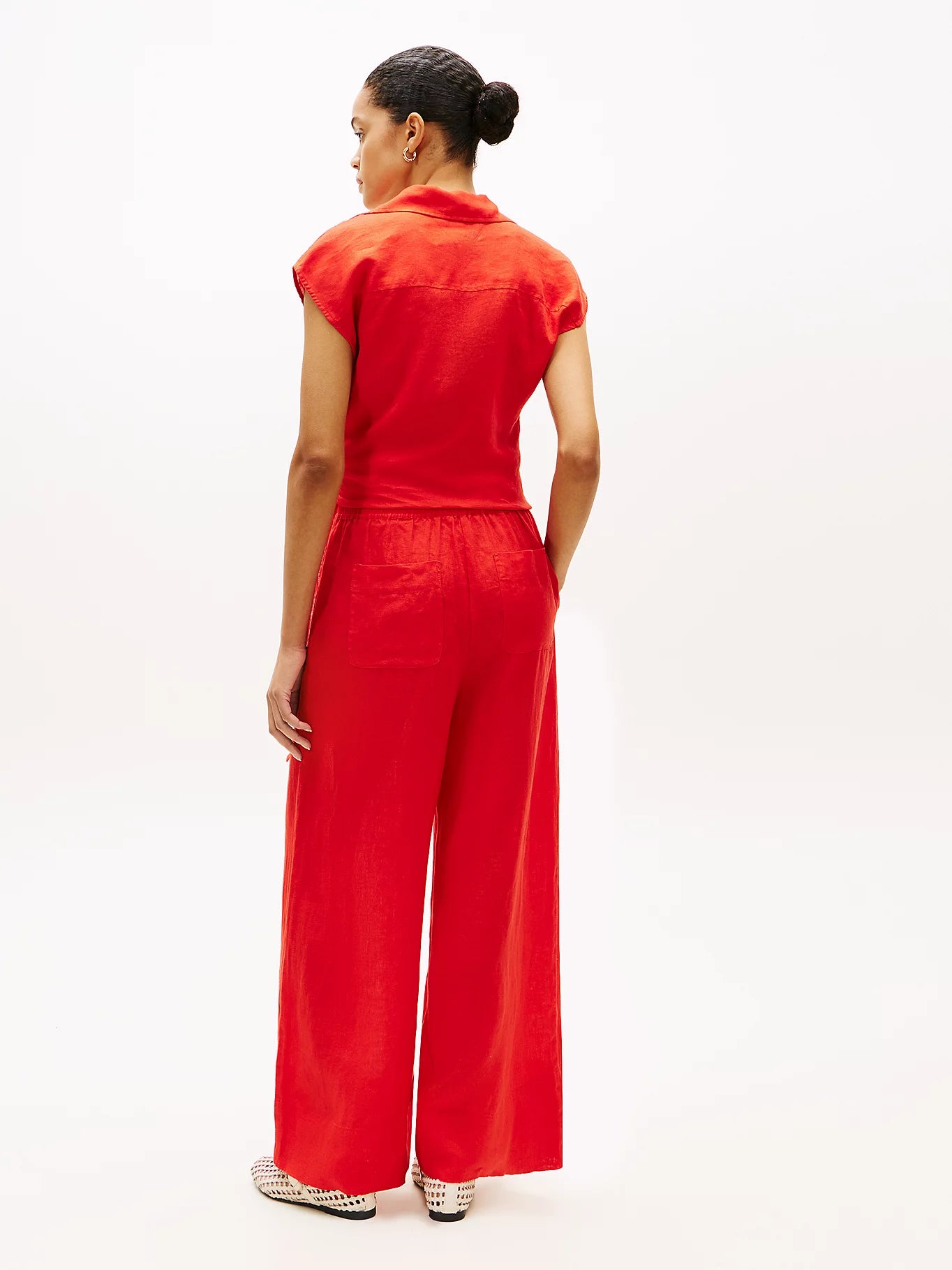 Tommy Hilfiger women's red wide relaxed fit linen trousers WW0WW48970SNE