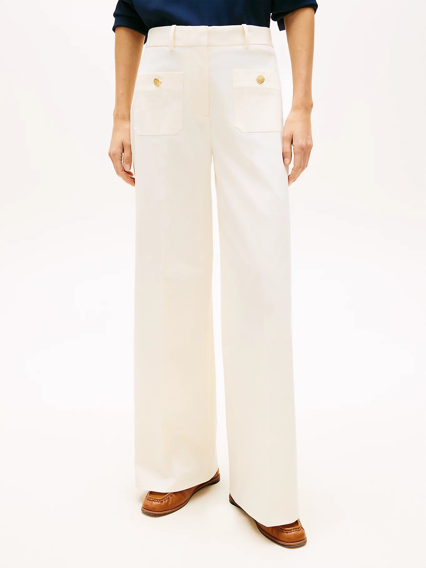 Pantalone donna Tommy Hilfiger chino ampio bianco con bottoni dorati WW0WW49002AEF