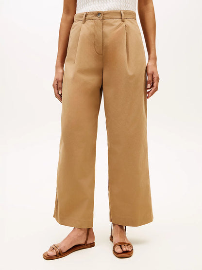 Pantaloni donna Tommy Hilfiger ampi in cotone washed beige  WW0WW49594RBH