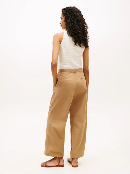 Pantaloni donna Tommy Hilfiger ampi in cotone washed beige  WW0WW49594RBH