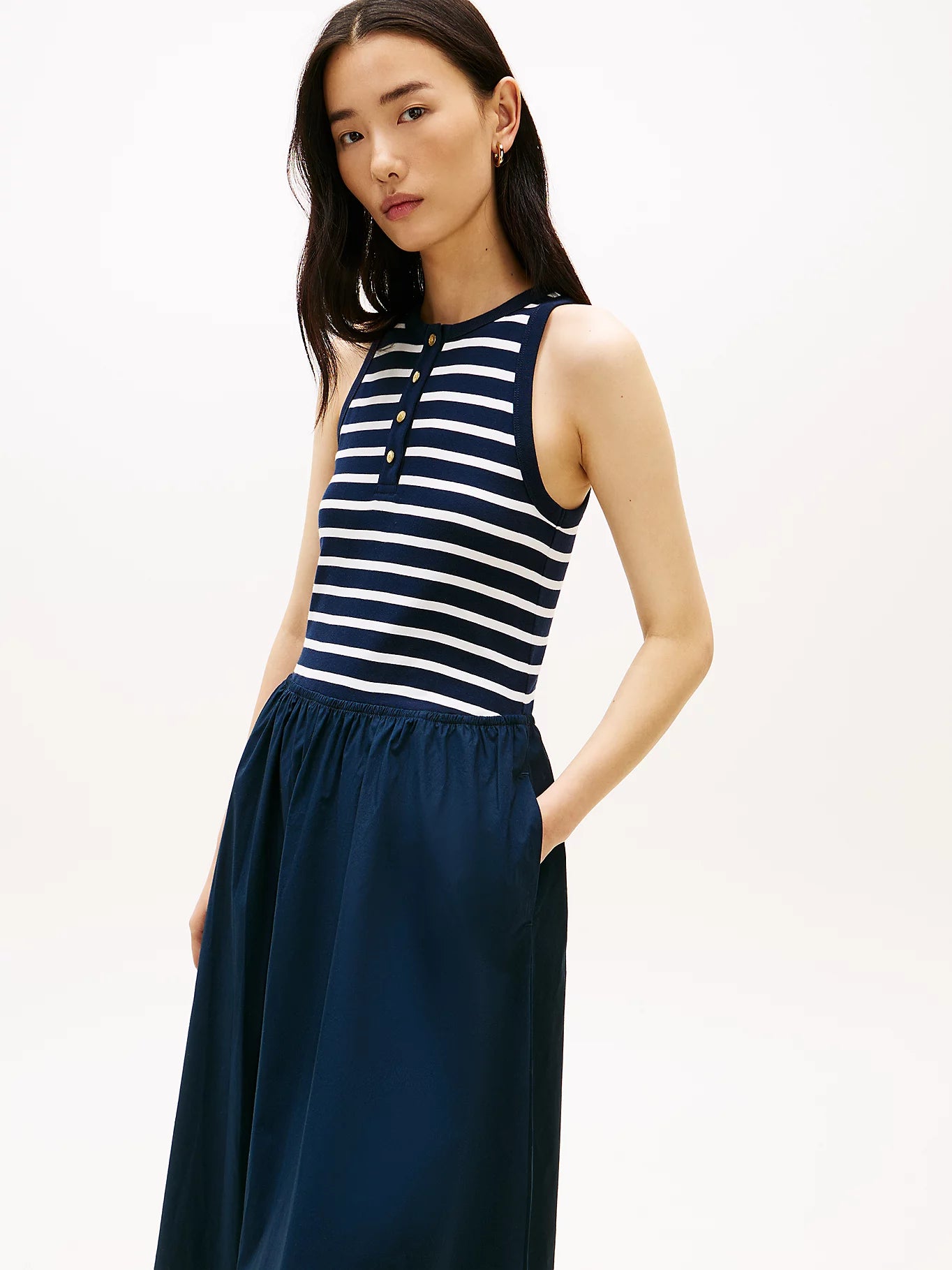 tommy hilfiger abito lungo donna gonna pieghe outfit