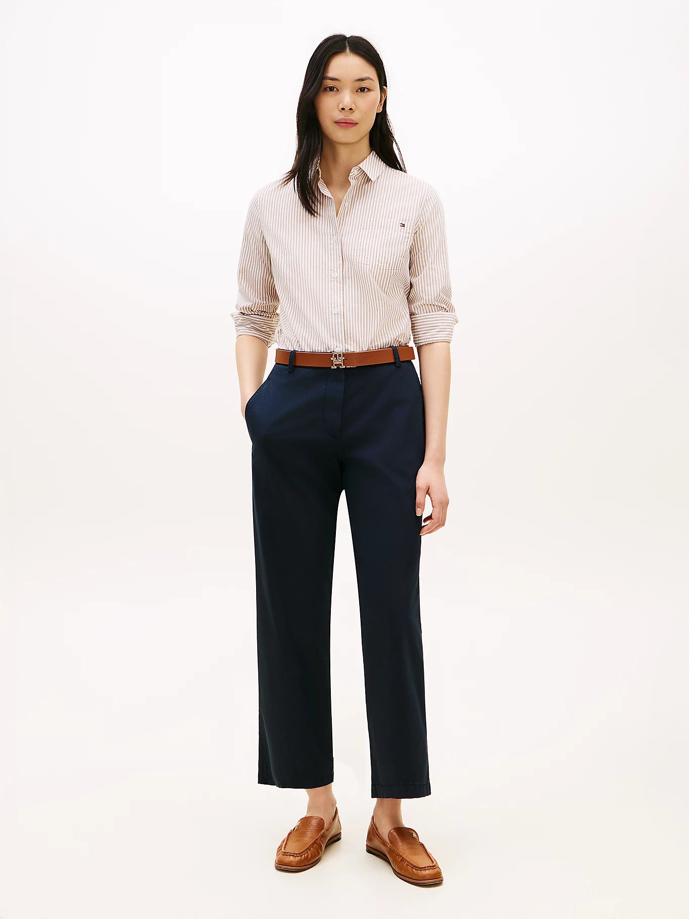 pantalone chino donna Tommy Hilfiger blu slim fit cotone stretch