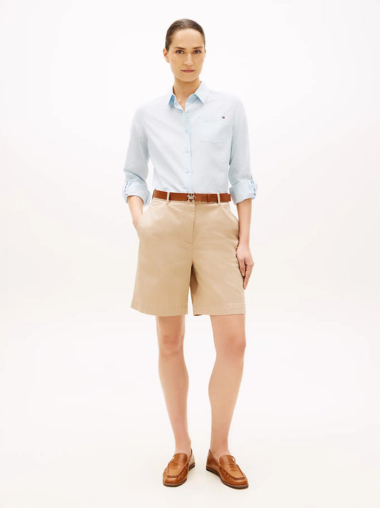 Shorts donna Tommy Hilfiger chino regular fit beige washed WW0WW49648AEG