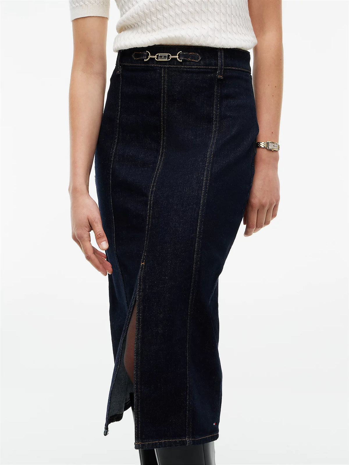 Tommy Hilfiger Gonna Donna midi slim fit in denim con morsetto WW0WW514361AS - immagine 3
