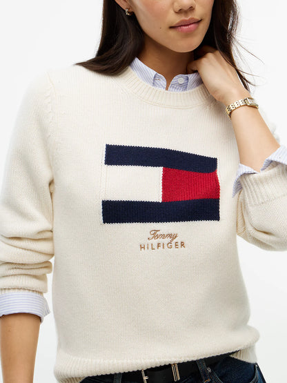 Tommy Hilfiger maglia donna Pullover con cashmere e bandierina ricamata WW0WW51450Z00 - immagine 3