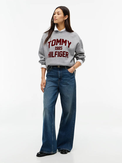 Tommy Hilfiger Felpa Donna college oversize fit con logo floccato WW0WW51651P7D - immagine 2
