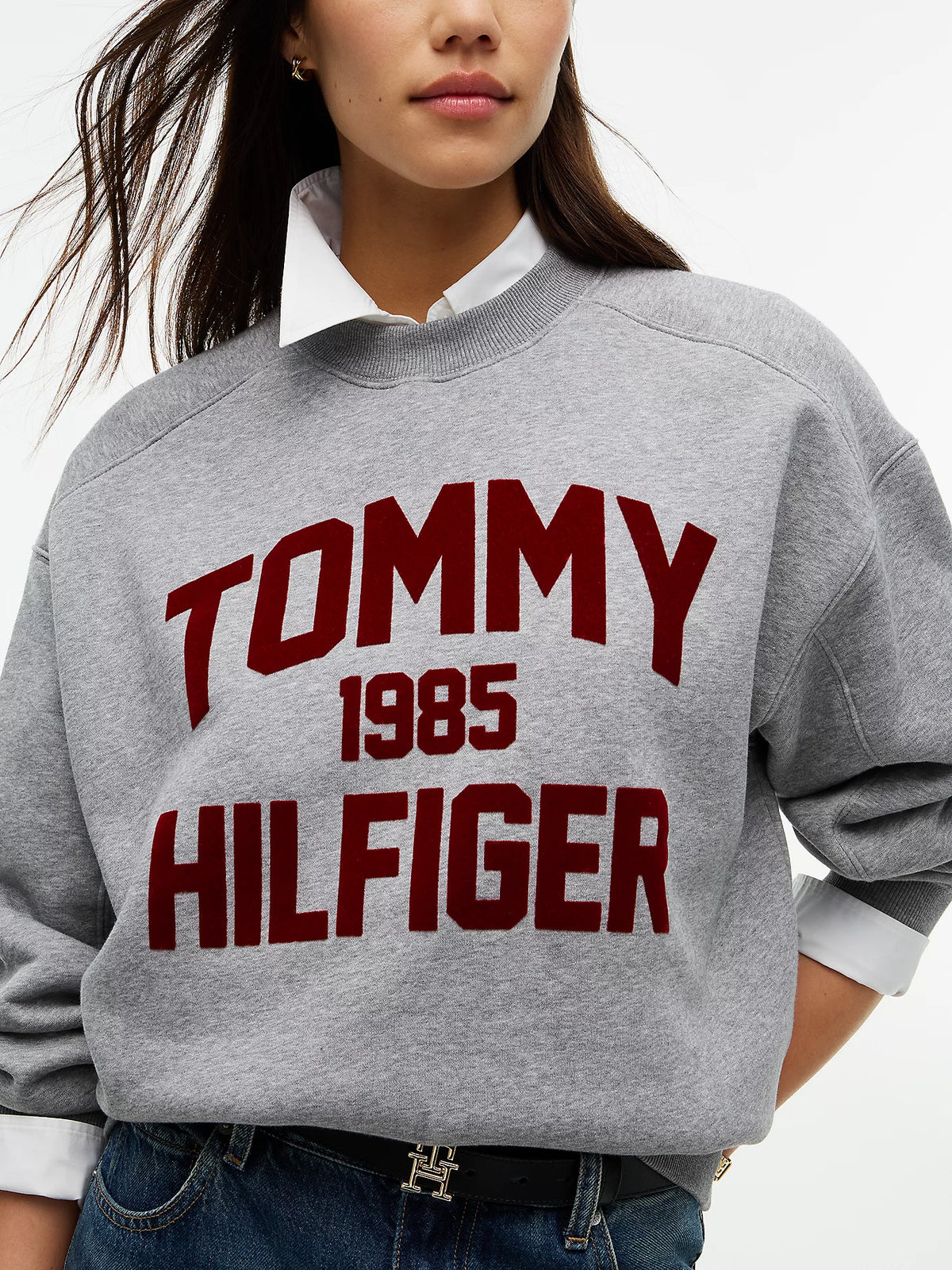 Tommy Hilfiger Felpa Donna college oversize fit con logo floccato WW0WW51651P7D - immagine 3