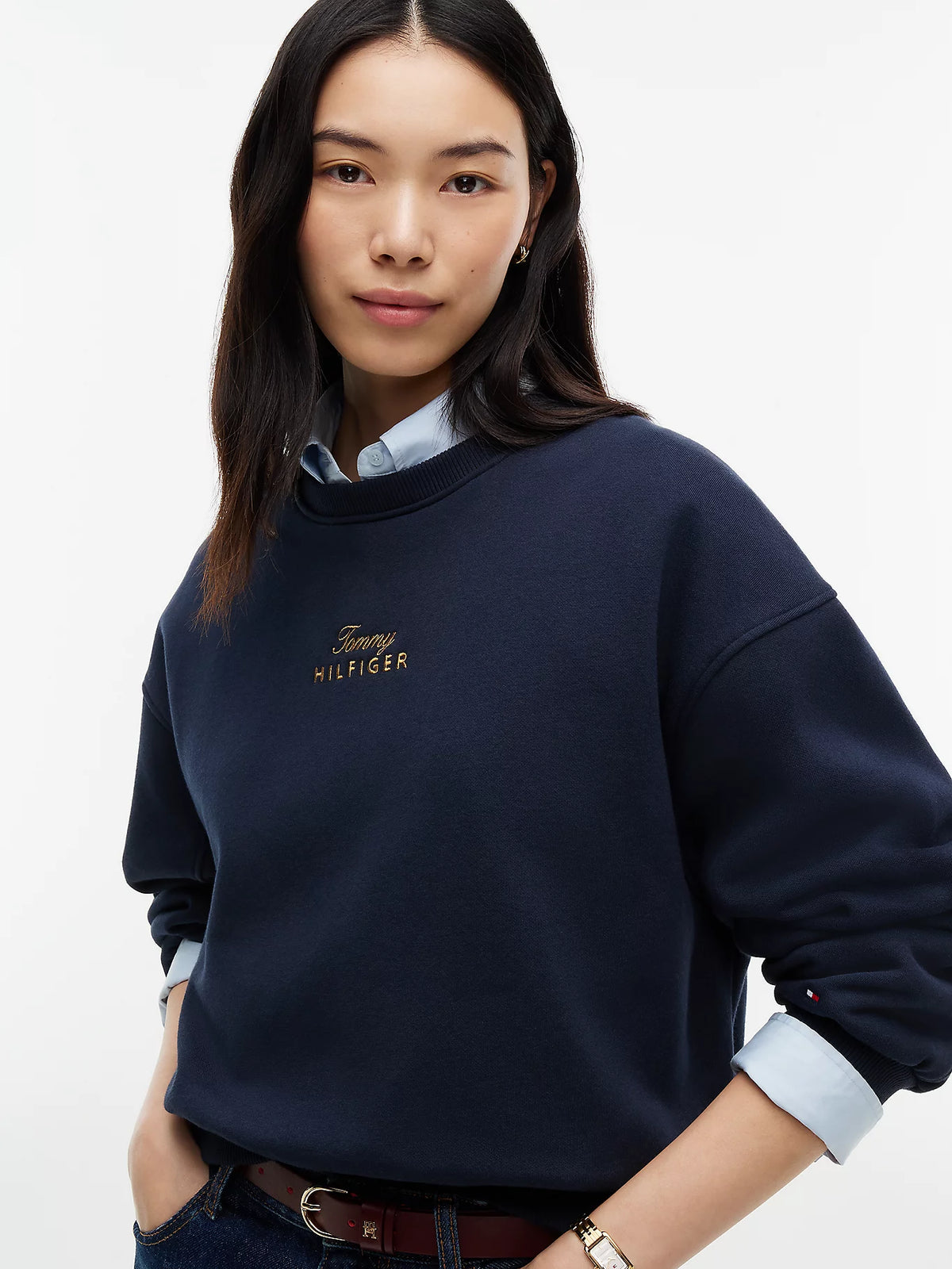 Tommy Hilfiger Maglia donna Pullover relaxed fit con logo ricamato WW0WW51724DW6 - immagine 3