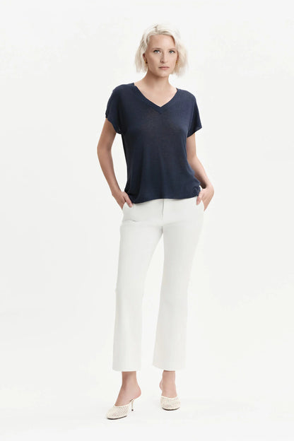 Women's White Wise white flared trousers in stretch sateen