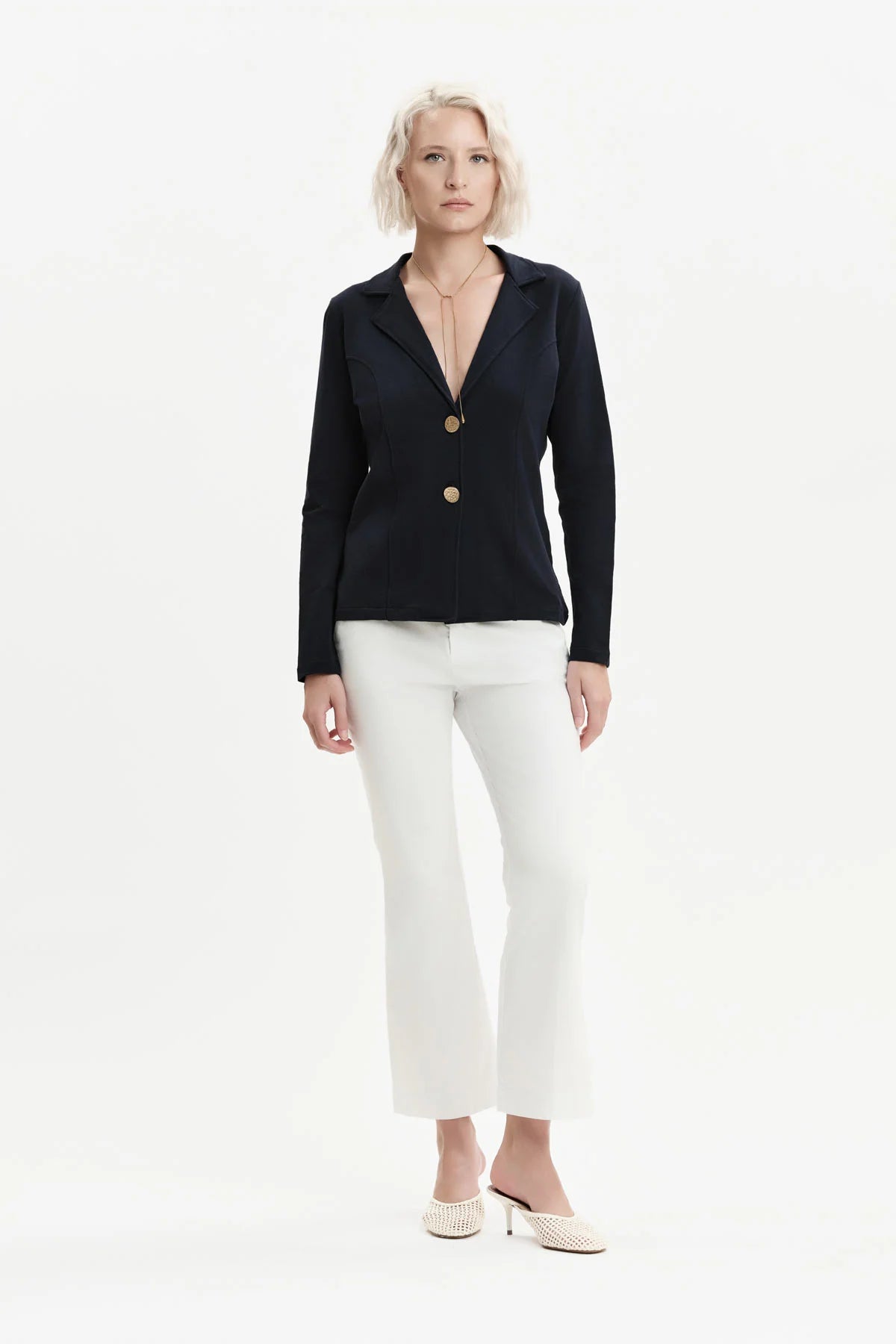 Women's White Wise white flared trousers in stretch sateen