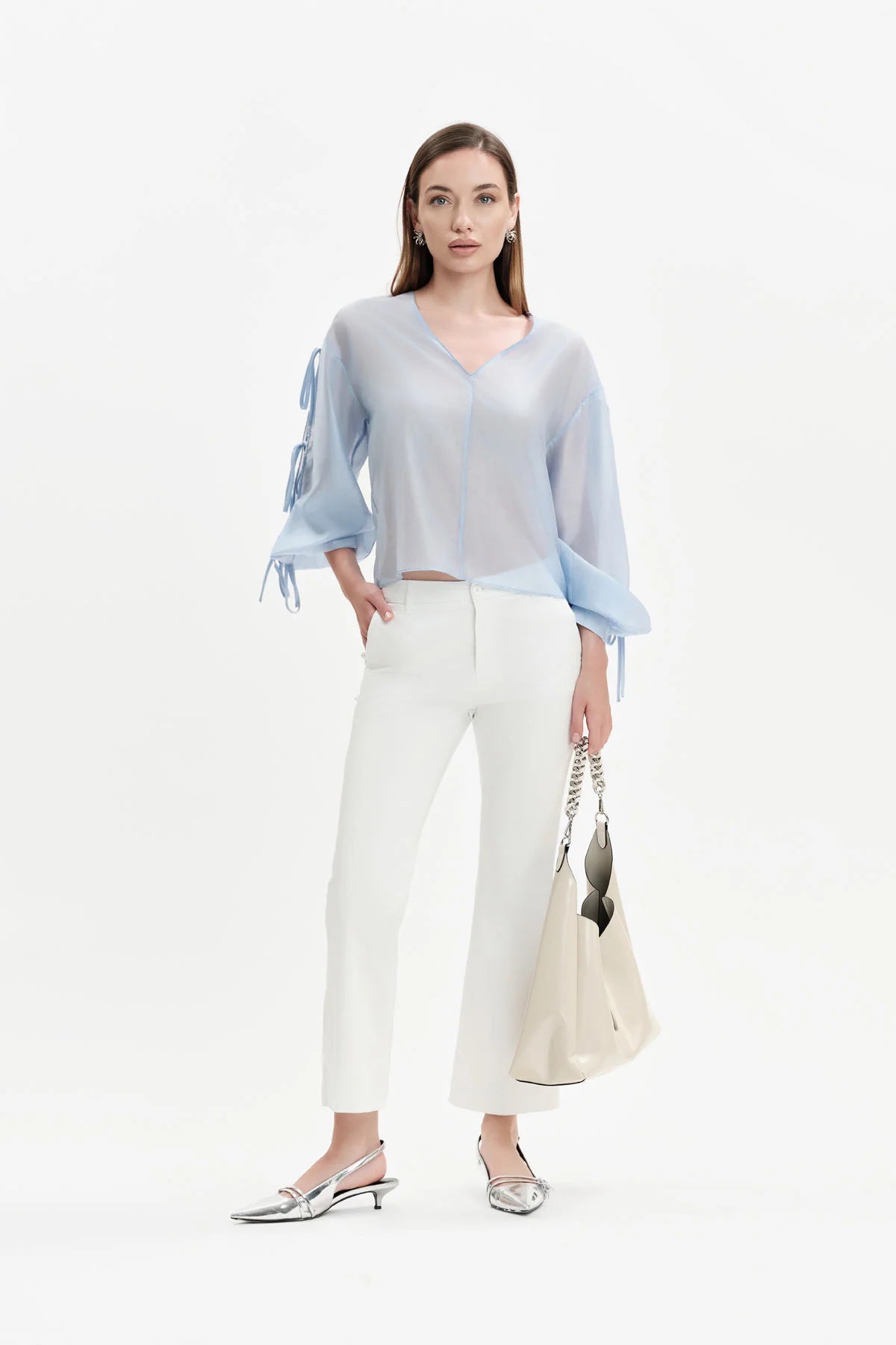 Women's White Wise white flared trousers in stretch sateen