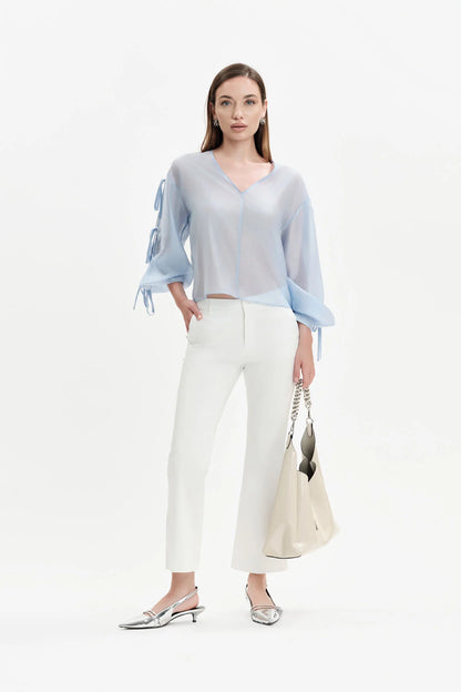 Women's White Wise white flared trousers in stretch sateen