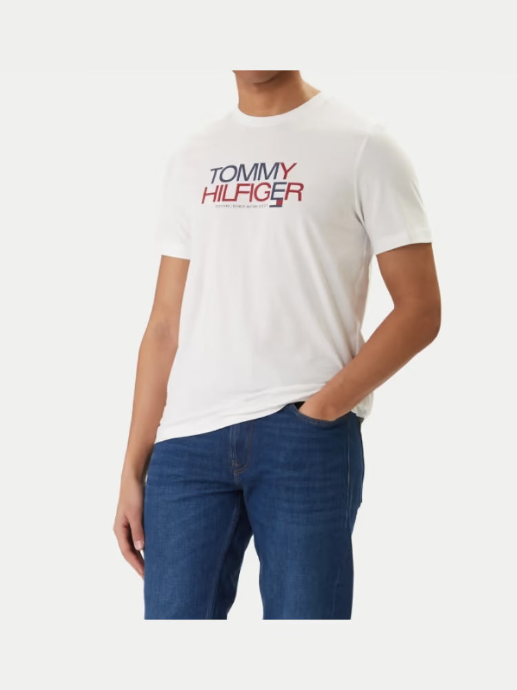tommy hilfiger t shirt uomo bianca logo frontale cotone