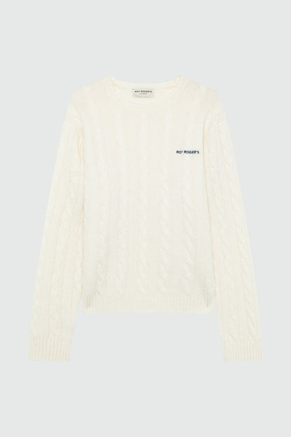 Roy Roger’s Pullover donna in lana e cashmere bianco con lavorazione cable