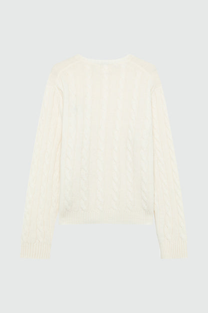 Roy Roger’s Pullover donna in lana e cashmere bianco con lavorazione cable