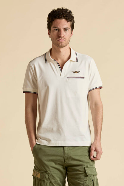 Polo uomo Aeronautica Militare off white colletto aperto