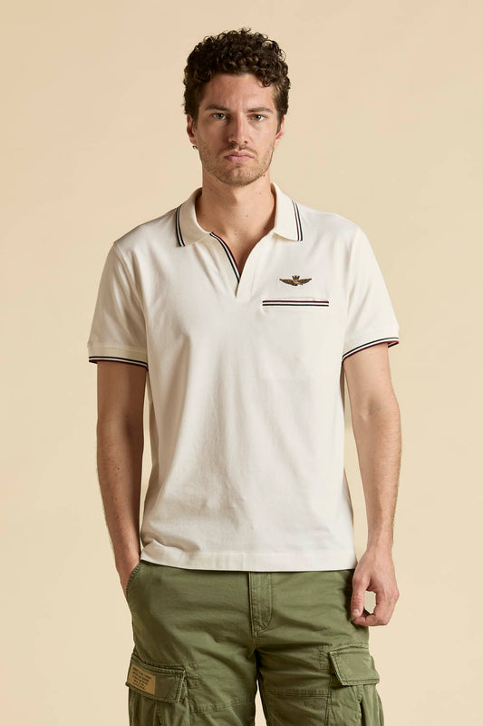 Polo uomo Aeronautica Militare off white colletto aperto