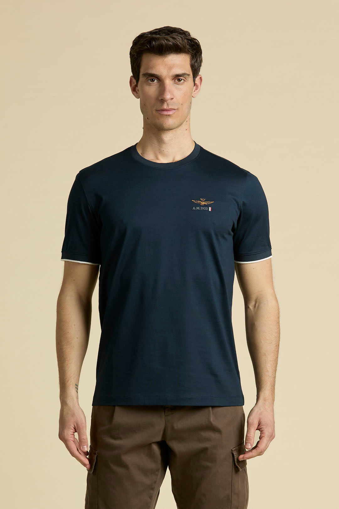 T-shirt uomo Aeronautica Militare blu navy cotone mercerizzato