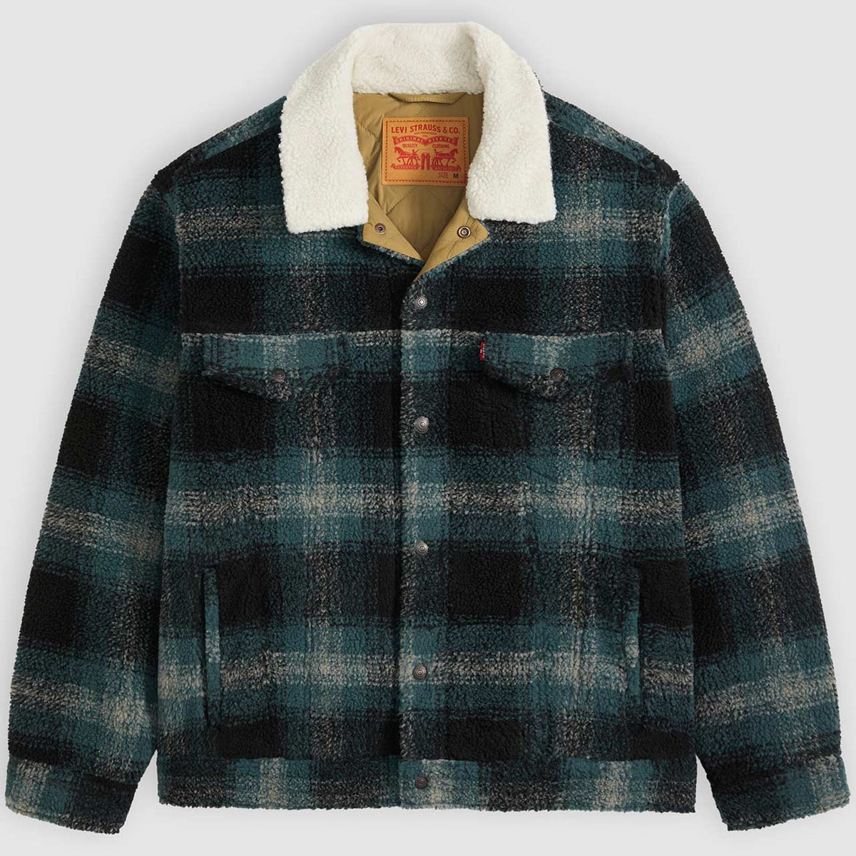 Levi’s Giubbino uomo trucker Type III in sherpa a quadri, colore grigio ghiaccio Merle 008DM0001 - immagine 5