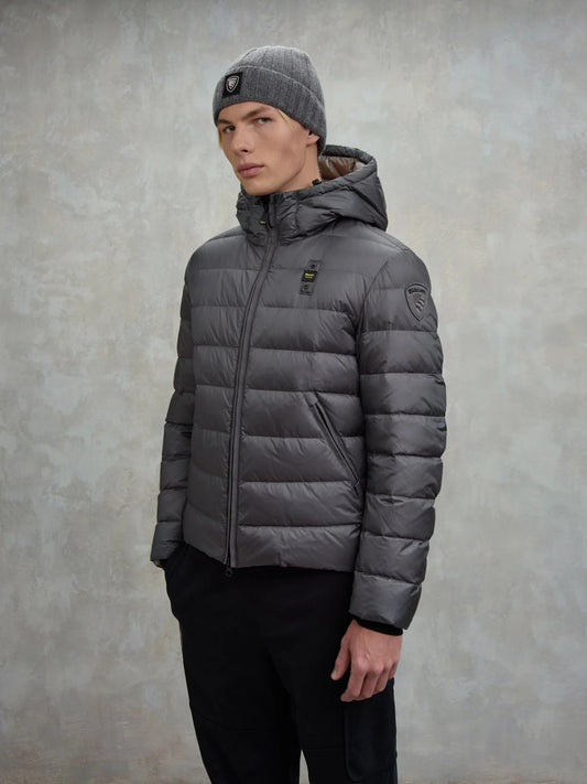 Blauer piumino uomo Acton trapuntato grigio con cappuccio fisso