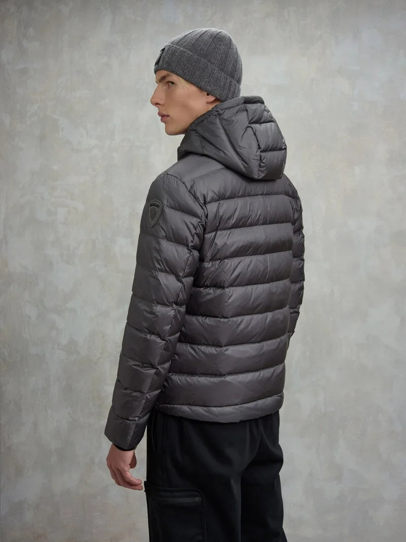 Blauer piumino uomo Acton trapuntato grigio con cappuccio fisso dietro