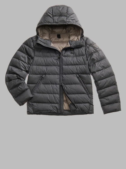 Blauer piumino uomo Acton trapuntato grigio con cappuccio fisso fronte